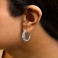 Silver 1/2 Cttw Diamond Floral Motif Hoop Earrings