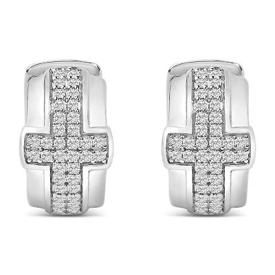 Silver 1/2 Cttw Diamond Cross Domed Huggy Hoop Earrings