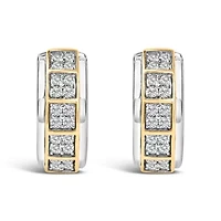 Two Tone Silver 1/2 Cttw Diamond Square Box Huggie Hoop Earrings
