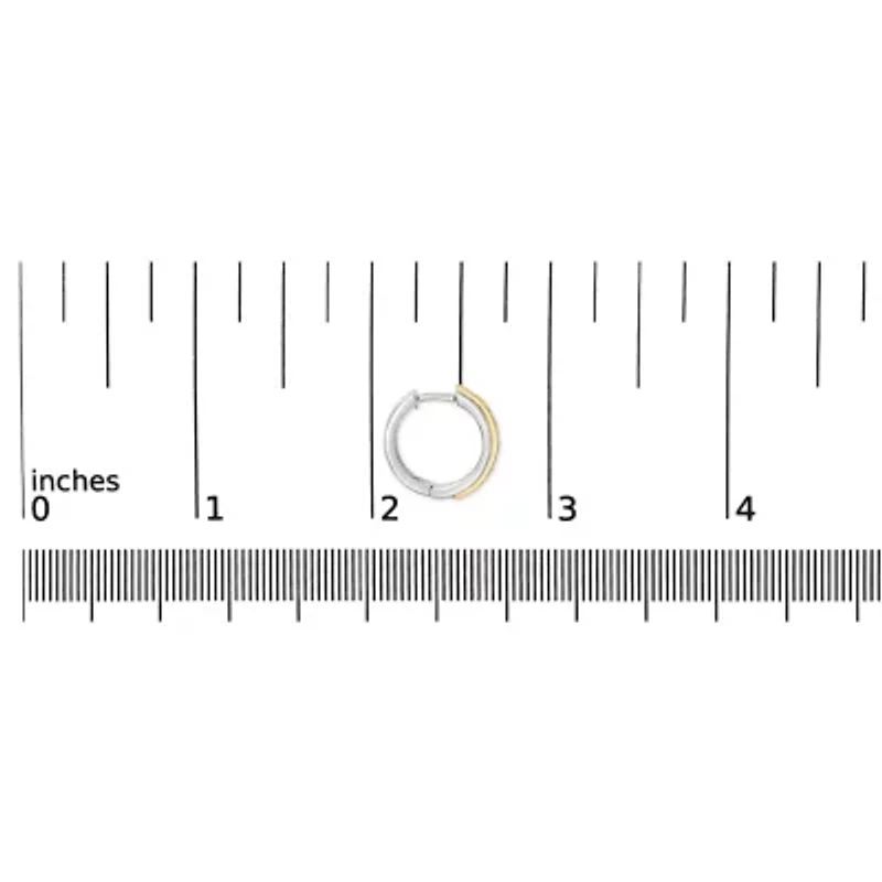 Two Tone Silver 1/2 Cttw Diamond Square Box Huggie Hoop Earrings