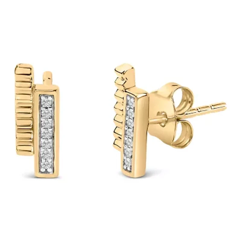 14k Yellow Gold over Silver Diamond Accent Bar Stud Earrings