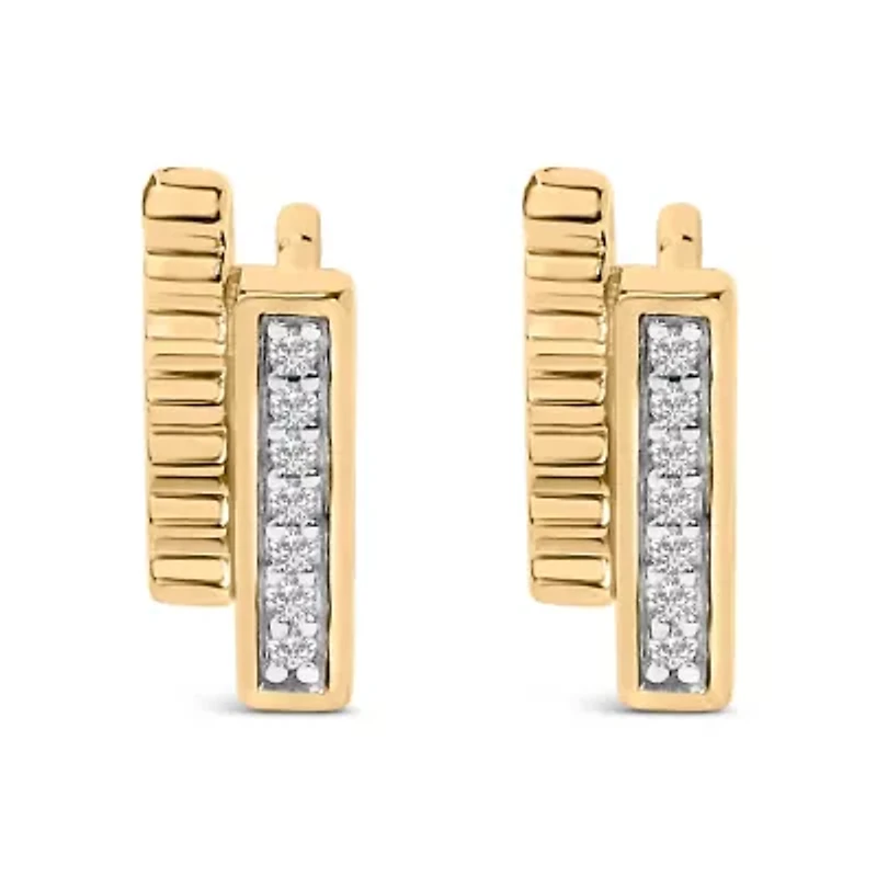 14k Yellow Gold over Silver Diamond Accent Bar Stud Earrings