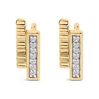 14k Yellow Gold over Silver Diamond Accent Bar Stud Earrings