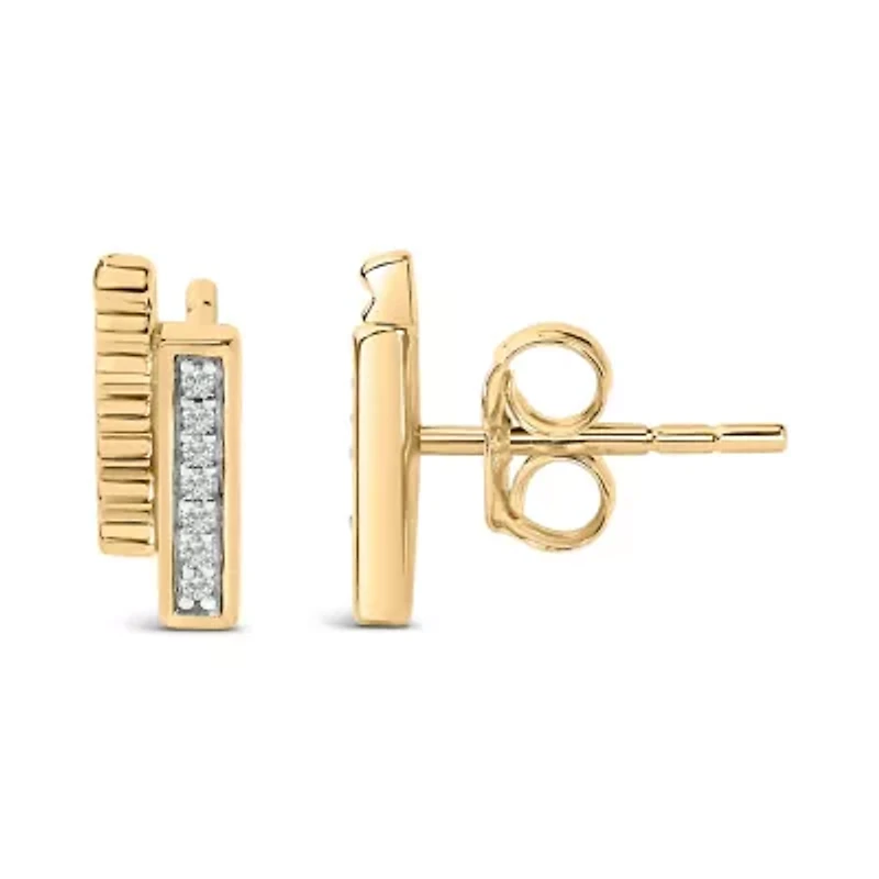 14k Yellow Gold over Silver Diamond Accent Bar Stud Earrings
