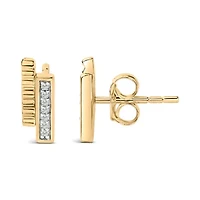 14k Yellow Gold over Silver Diamond Accent Bar Stud Earrings