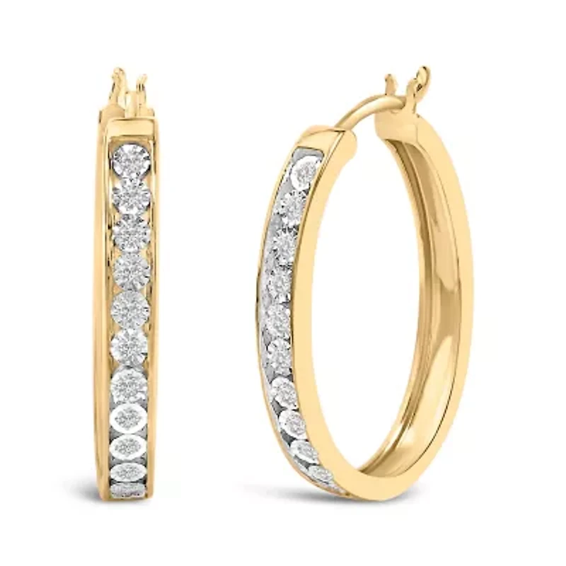 14K Yellow Gold over Silver 1/4 Cttw Diamond Style Hoop Earrings