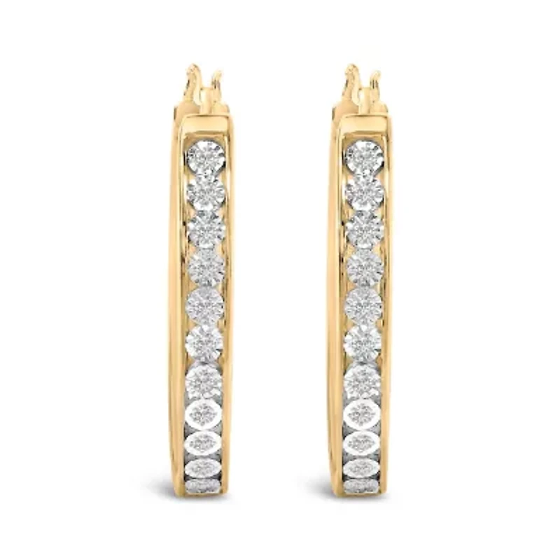 14K Yellow Gold over Silver 1/4 Cttw Diamond Style Hoop Earrings