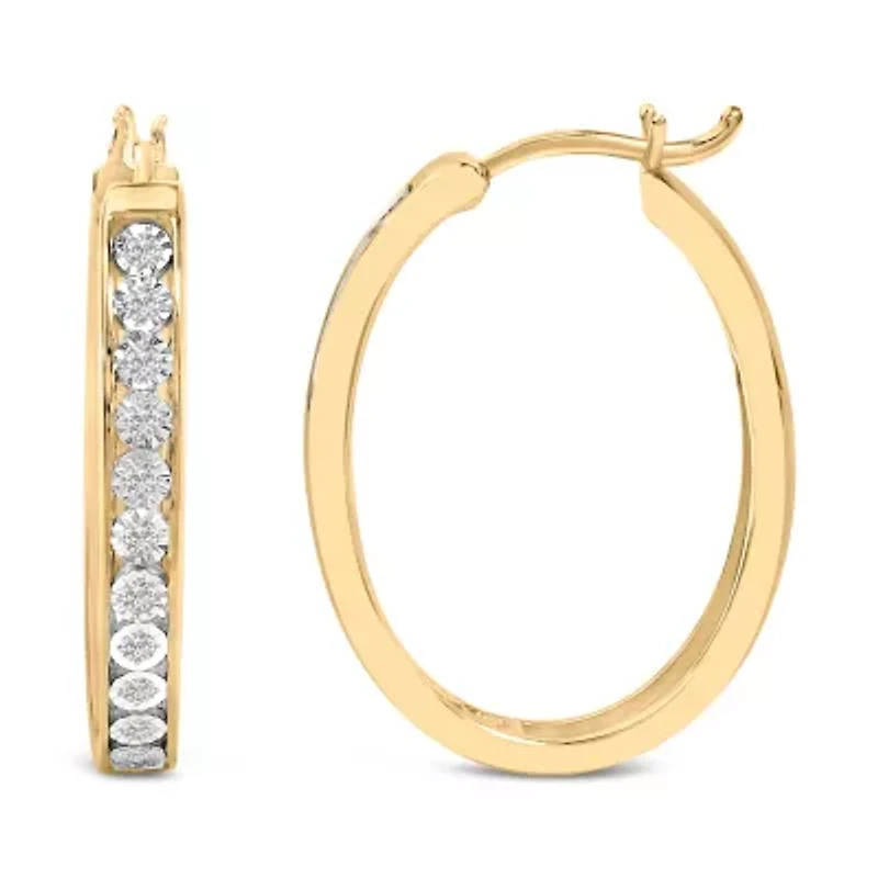 14K Yellow Gold over Silver 1/4 Cttw Diamond Style Hoop Earrings