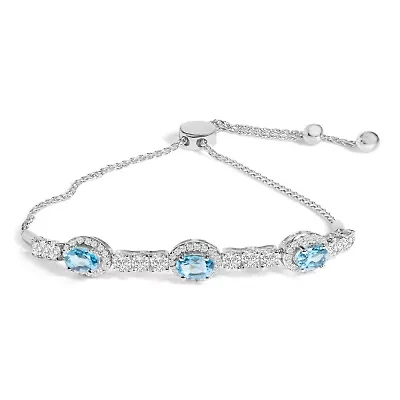 Lab Created Silver Swiss Blue Topaz and White Sapphire Bolo Bracelet