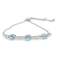 Lab Created Silver Swiss Blue Topaz and White Sapphire Bolo Bracelet