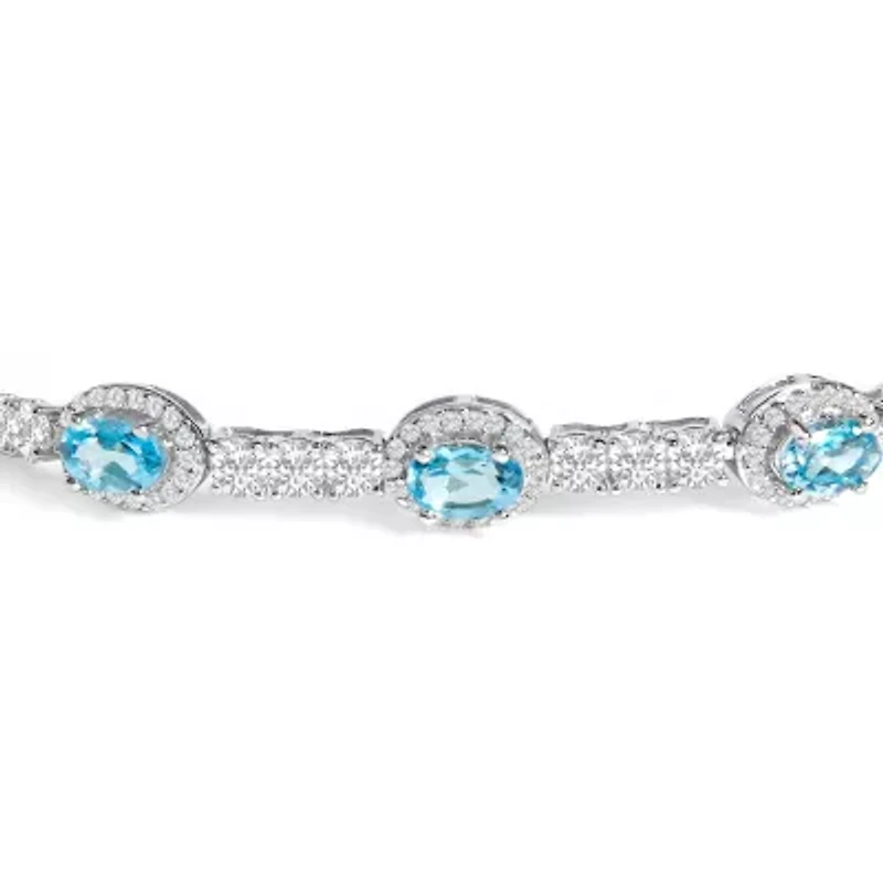Lab Created Silver Swiss Blue Topaz and White Sapphire Bolo Bracelet