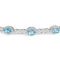 Lab Created Silver Swiss Blue Topaz and White Sapphire Bolo Bracelet