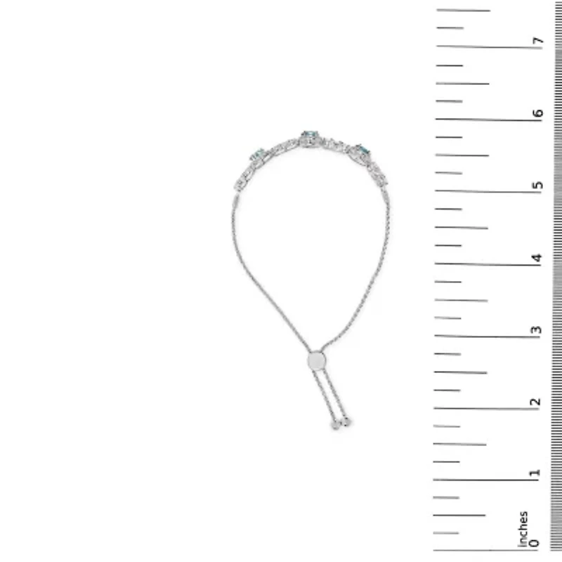 Lab Created Silver Swiss Blue Topaz and White Sapphire Bolo Bracelet