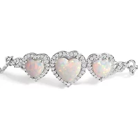 Lab Created Silver Created Opal Triple Heart and White Sapphire Bolo Bracelet