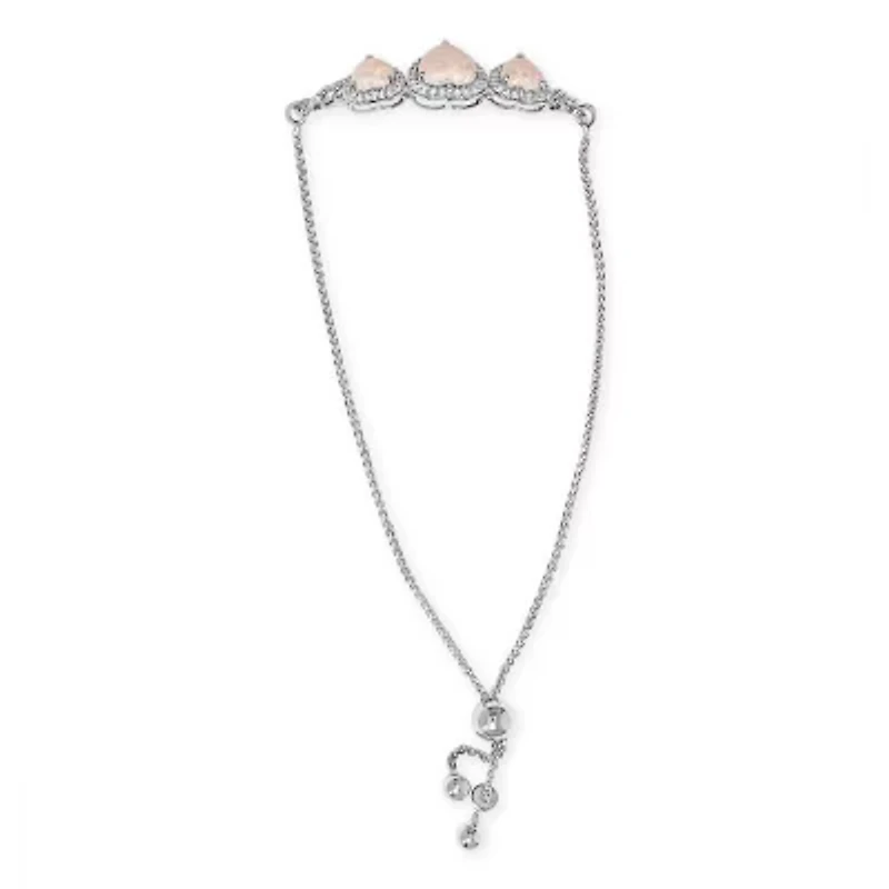 Lab Created Silver Created Opal Triple Heart and White Sapphire Bolo Bracelet