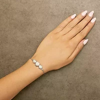 Lab Created Silver Created Opal Triple Heart and White Sapphire Bolo Bracelet