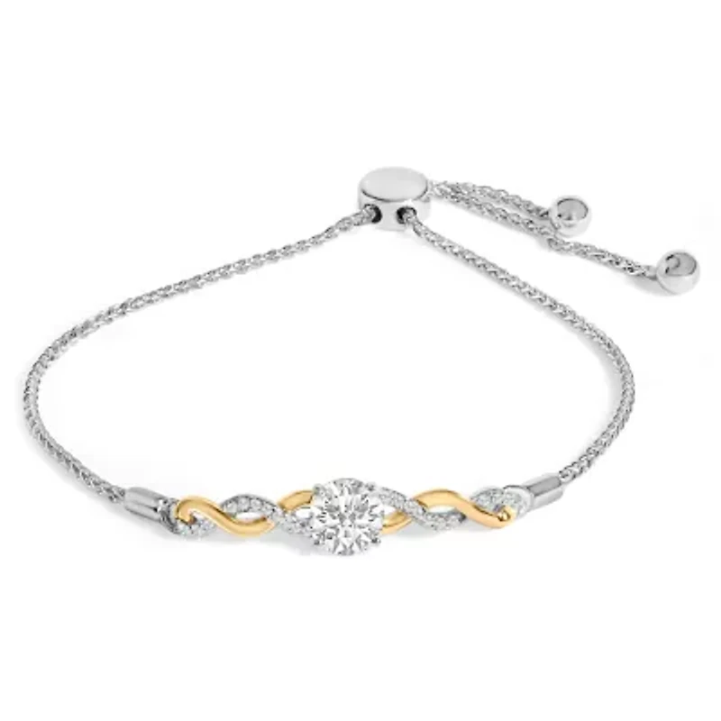 Lab Created 10K Yellow Gold over Silver Created White Sapphire Twist Bolo Bracelet