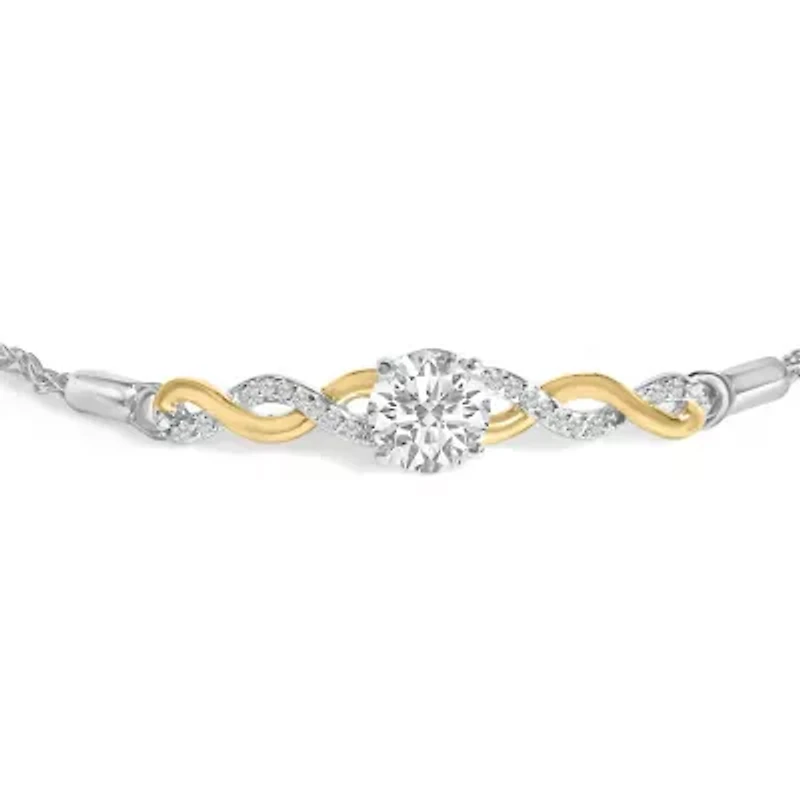 Lab Created 10K Yellow Gold over Silver Created White Sapphire Twist Bolo Bracelet