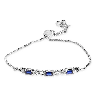 Lab Created Silver Created Blue Sapphire and White Sapphire Bolo Bracelet