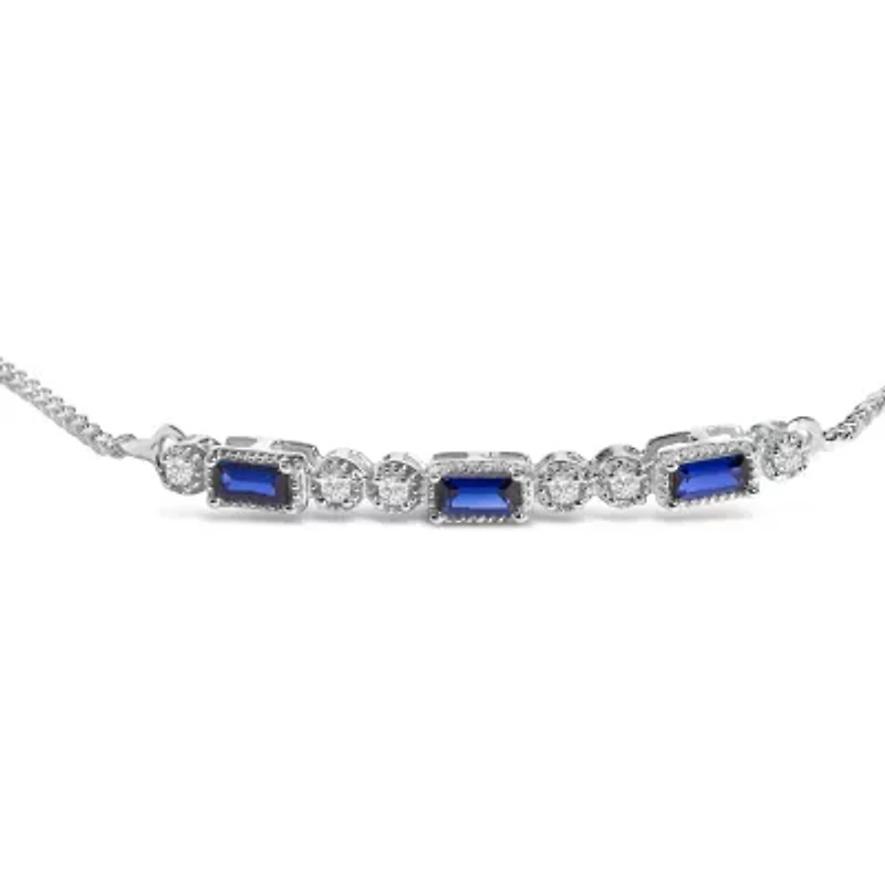 Lab Created Silver Created Blue Sapphire and White Sapphire Bolo Bracelet