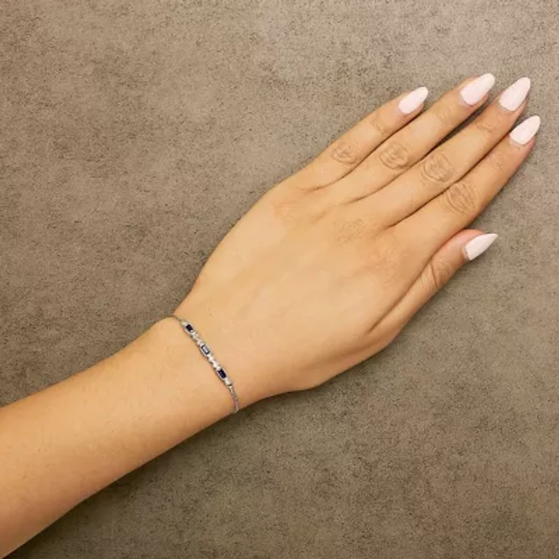 Lab Created Silver Created Blue Sapphire and White Sapphire Bolo Bracelet