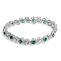 Silver Created Emerald and Diamond Twist S Link Bracelet