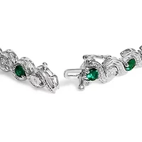 Silver Created Emerald and Diamond Twist S Link Bracelet