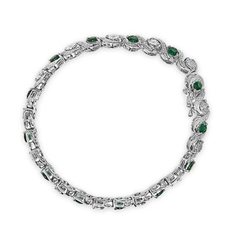 Silver Created Emerald and Diamond Twist S Link Bracelet