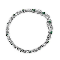 Silver Created Emerald and Diamond Twist S Link Bracelet
