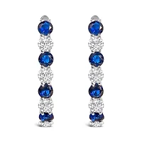 .925 Sterling Silver Created Blue and White Sapphire Hoop Earrings