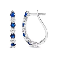 .925 Sterling Silver Created Blue and White Sapphire Hoop Earrings