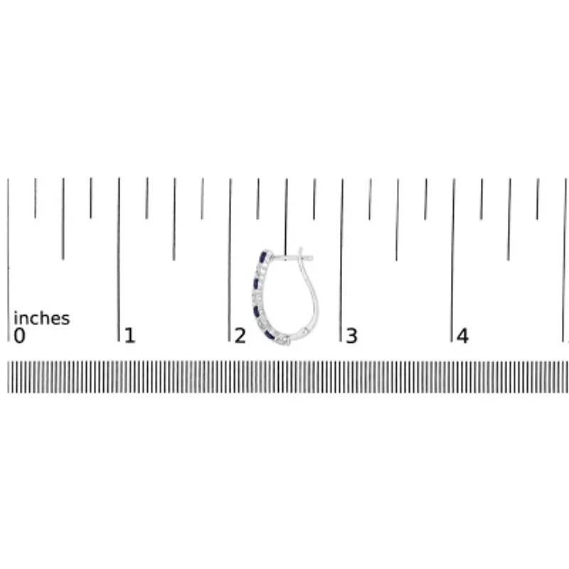 .925 Sterling Silver Created Blue and White Sapphire Hoop Earrings