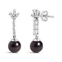 Lab Created Silver Pearl and White sapphire Drop and Dangle Earring