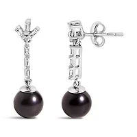 Lab Created Silver Pearl and White sapphire Drop and Dangle Earring