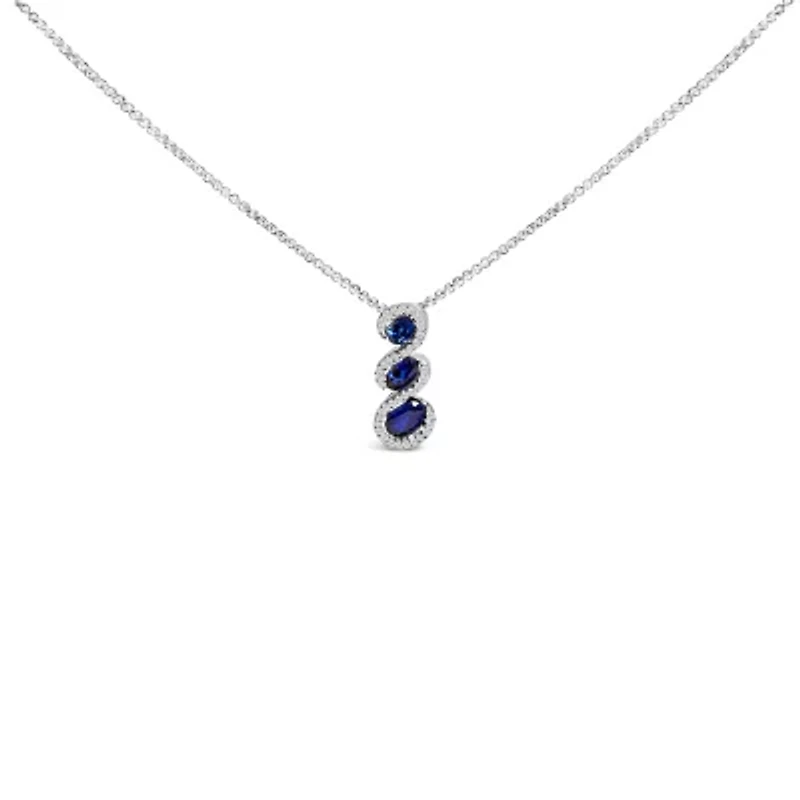 Lab Created Silver Created Blue and White Sapphire 3 Stone Swirl Pendant Necklace