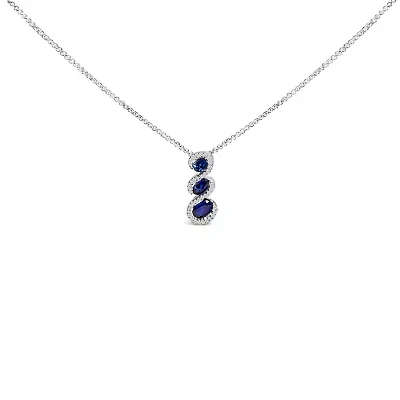 Lab Created Silver Created Blue and White Sapphire 3 Stone Swirl Pendant Necklace