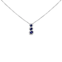 Lab Created Silver Created Blue and White Sapphire 3 Stone Swirl Pendant Necklace