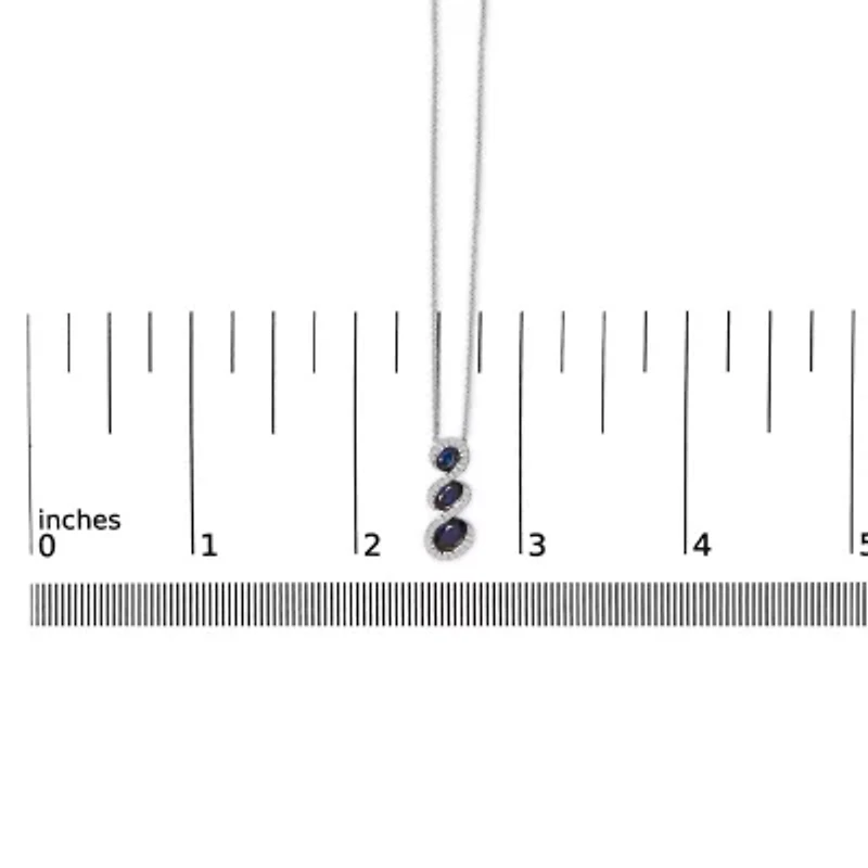 Lab Created Silver Created Blue and White Sapphire 3 Stone Swirl Pendant Necklace