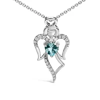 Silver Created Blue Topaz Angel Pendant Necklace