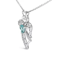 Silver Created Blue Topaz Angel Pendant Necklace