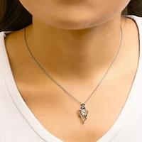 Silver Created Blue Topaz Angel Pendant Necklace