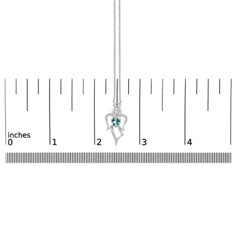 Silver Created Blue Topaz Angel Pendant Necklace