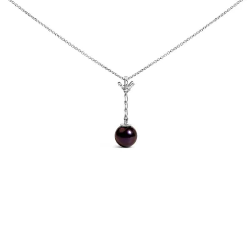 Lab Created Silver Black Pearl and Created White Sapphire Pendant Pendant Necklace