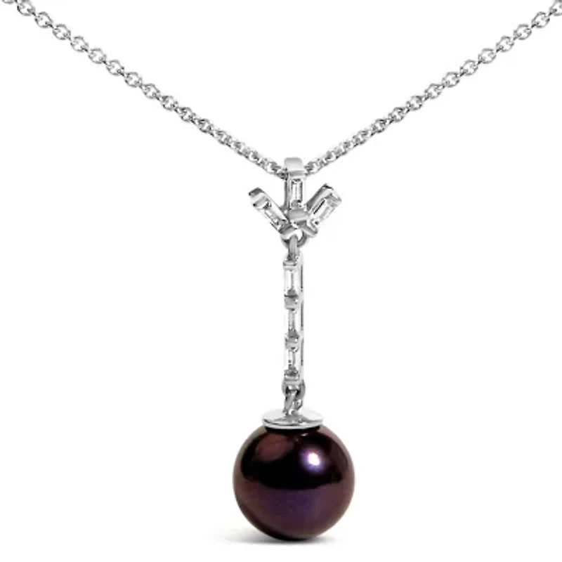 Lab Created Silver Black Pearl and Created White Sapphire Pendant Pendant Necklace