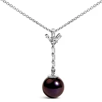 Lab Created Silver Black Pearl and Created White Sapphire Pendant Pendant Necklace