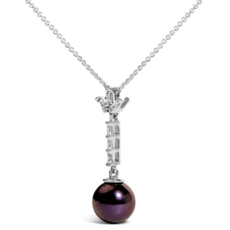 Lab Created Silver Black Pearl and Created White Sapphire Pendant Pendant Necklace