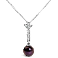 Lab Created Silver Black Pearl and Created White Sapphire Pendant Pendant Necklace