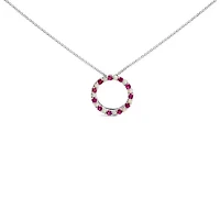 Lab Created Silver Alternating Created Red Ruby and Opal Circle Pendant Necklace