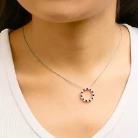 Lab Created Silver Alternating Created Red Ruby and Opal Circle Pendant Necklace