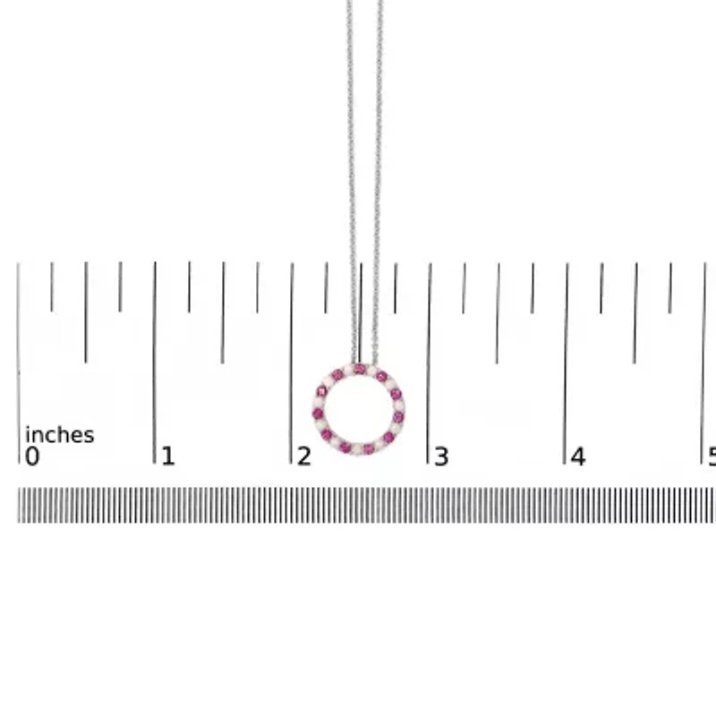 Lab Created Silver Alternating Created Red Ruby and Opal Circle Pendant Necklace